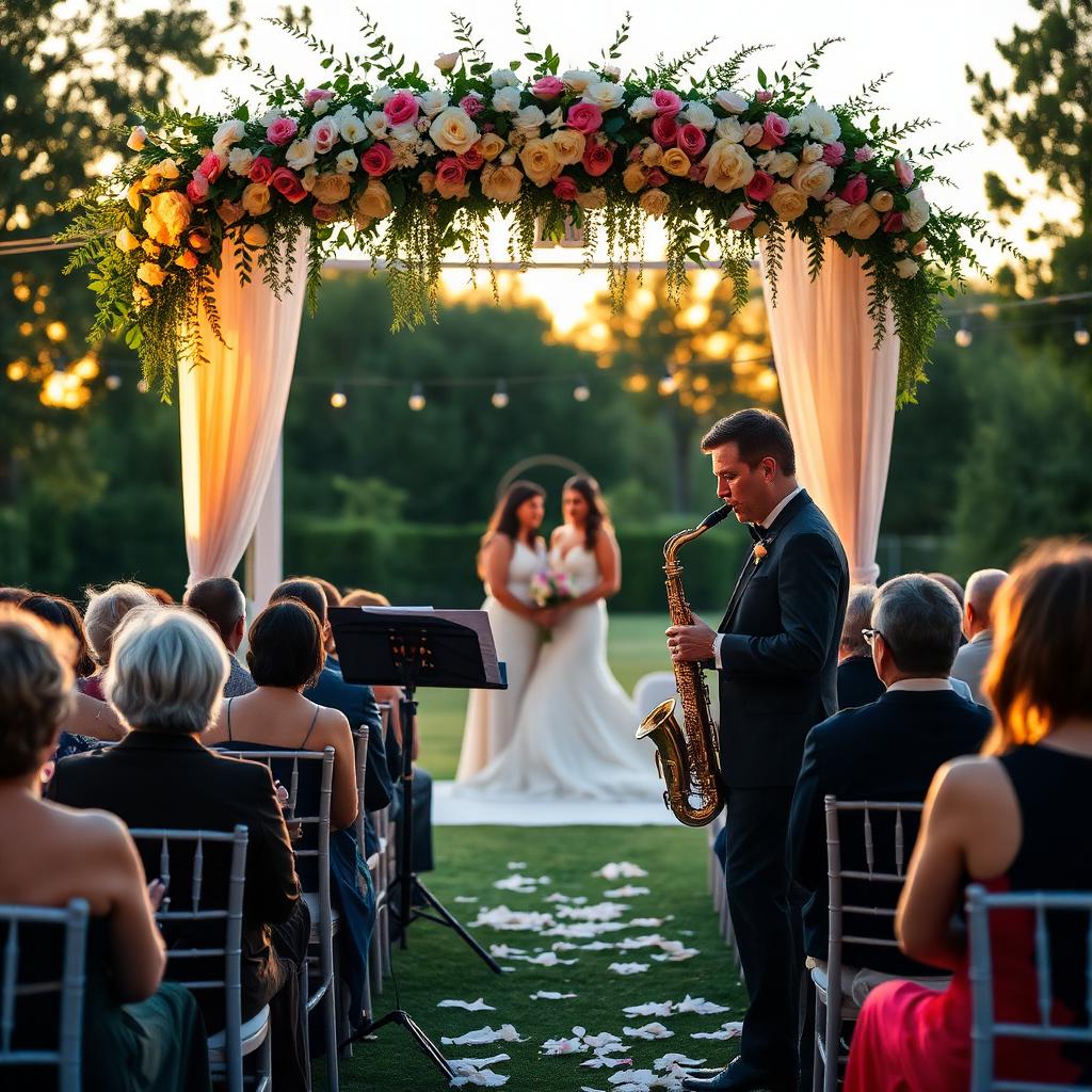 Outdoor ceremony saxophone performance